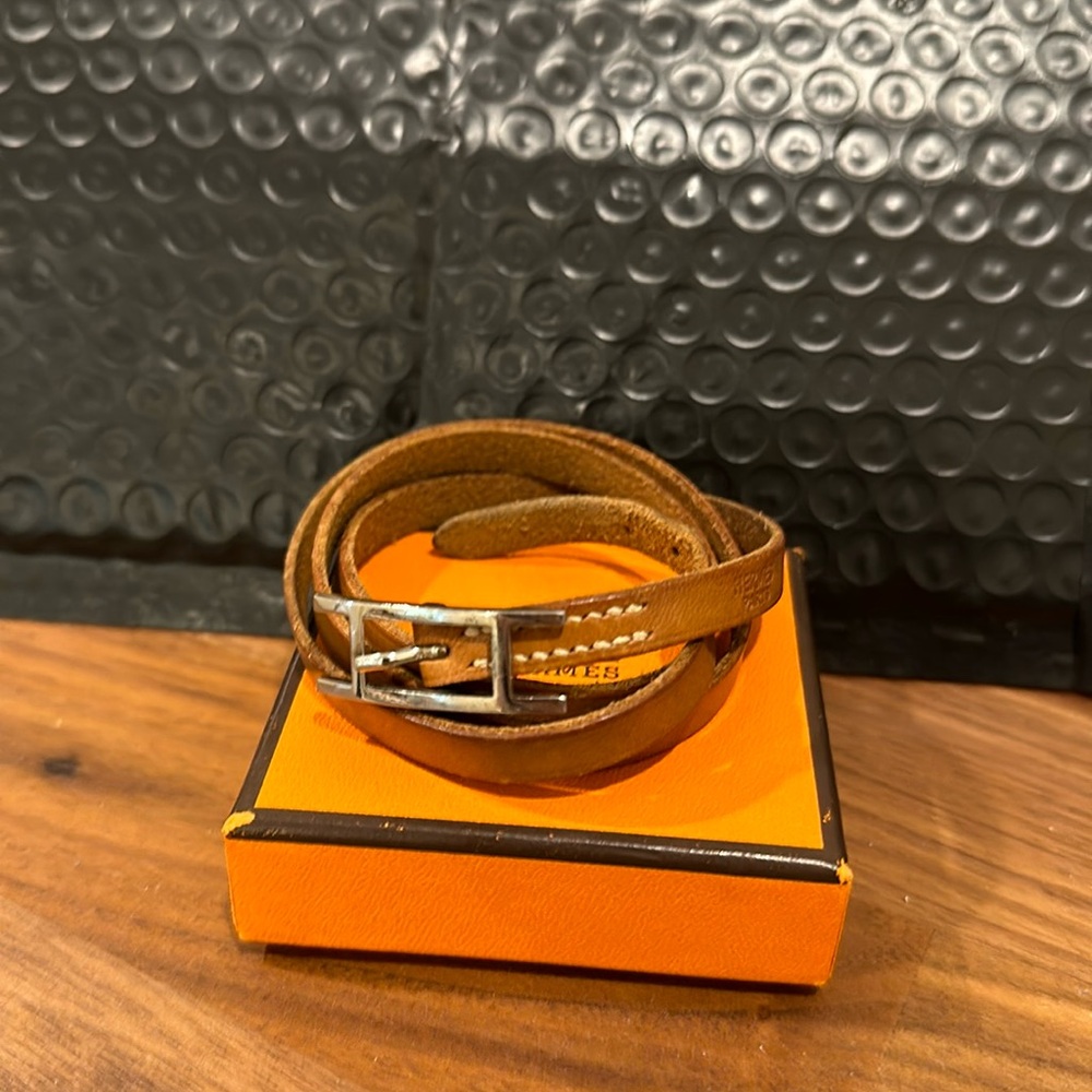 Vintage brown leather Hermes wrap bracelet (circa 2003)